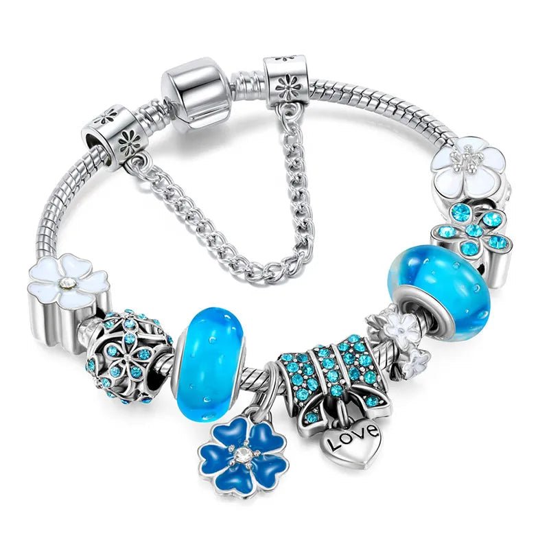 Elegant Floral Charm Bracelet in 925 Sterling Silver for Women - Nature-Inspired Design