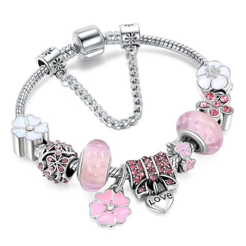Elegant Floral Charm Bracelet in 925 Sterling Silver for Women - Nature-Inspired Design