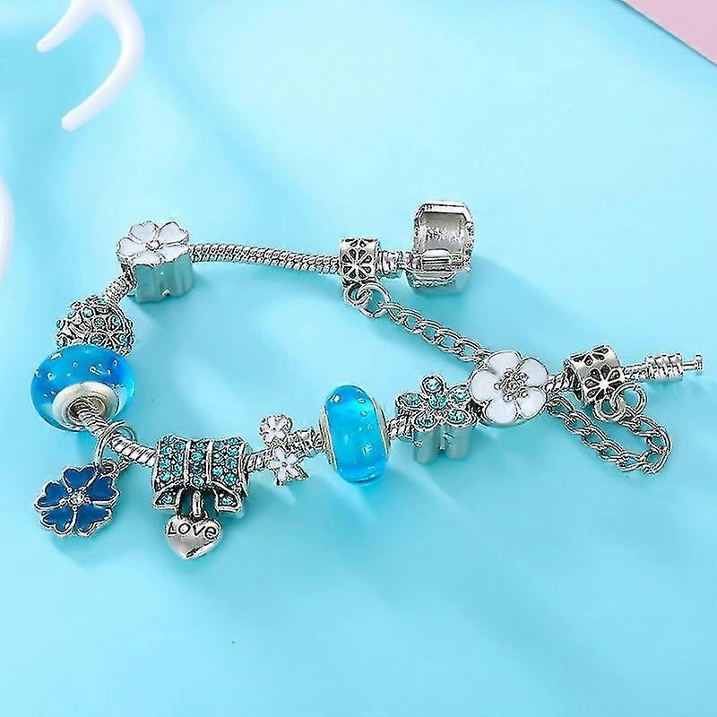 Elegant Floral Charm Bracelet in 925 Sterling Silver for Women - Nature-Inspired Design