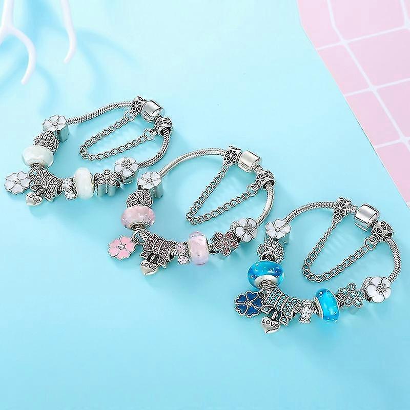 Elegant Floral Charm Bracelet in 925 Sterling Silver for Women - Nature-Inspired Design