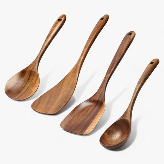 Elegant Teak Wooden Kitchen Utensil Set | 7-Piece Natural Luxury