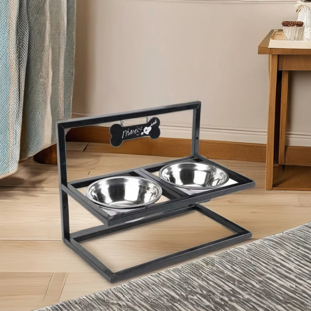 Elevated Dog Bowl Stand with 2 Bowls