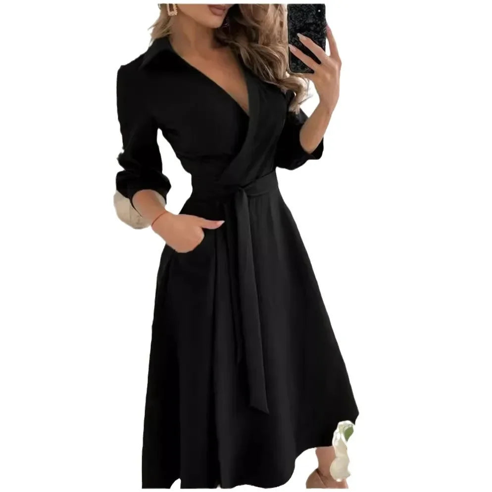 Image of Elizabeth | Women's Tie Waist A-Line Midi Dress