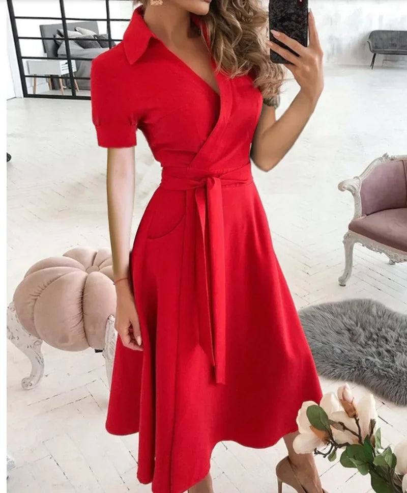 Elizabeth | Women's Tie Waist A-Line Midi Dress - Image 1