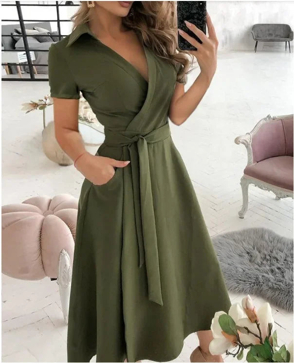 Elizabeth | Women's Tie Waist A-Line Midi Dress - Image 1