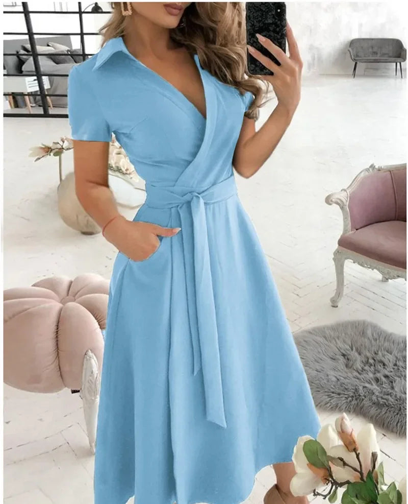 Elizabeth | Women's Tie Waist A-Line Midi Dress - Image 2