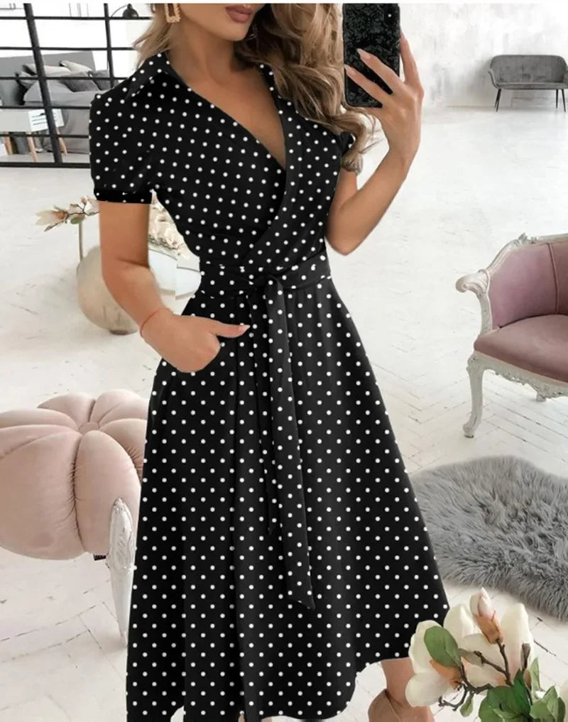 Elizabeth | Women's Tie Waist A-Line Midi Dress - Image 2