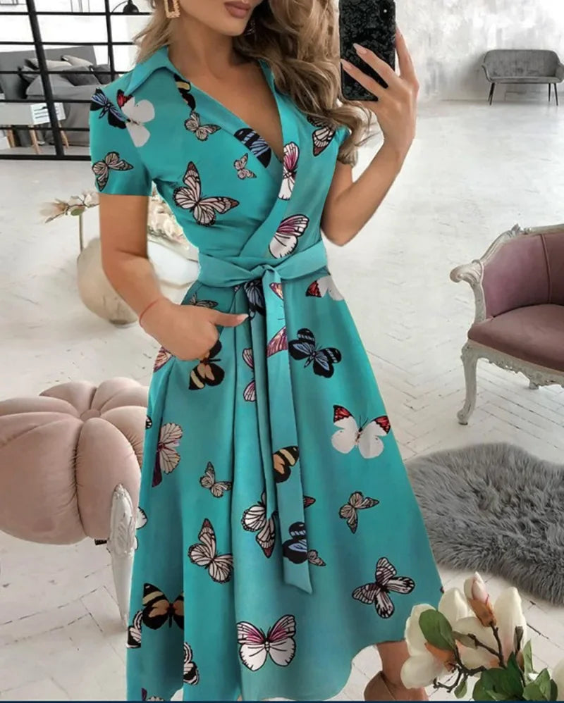 Elizabeth | Women's Tie Waist A-Line Midi Dress - Image 3
