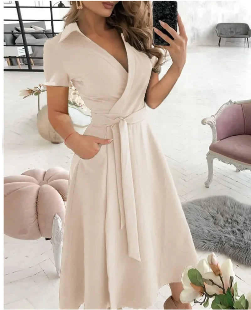 Elizabeth | Women's Tie Waist A-Line Midi Dress - Image 3