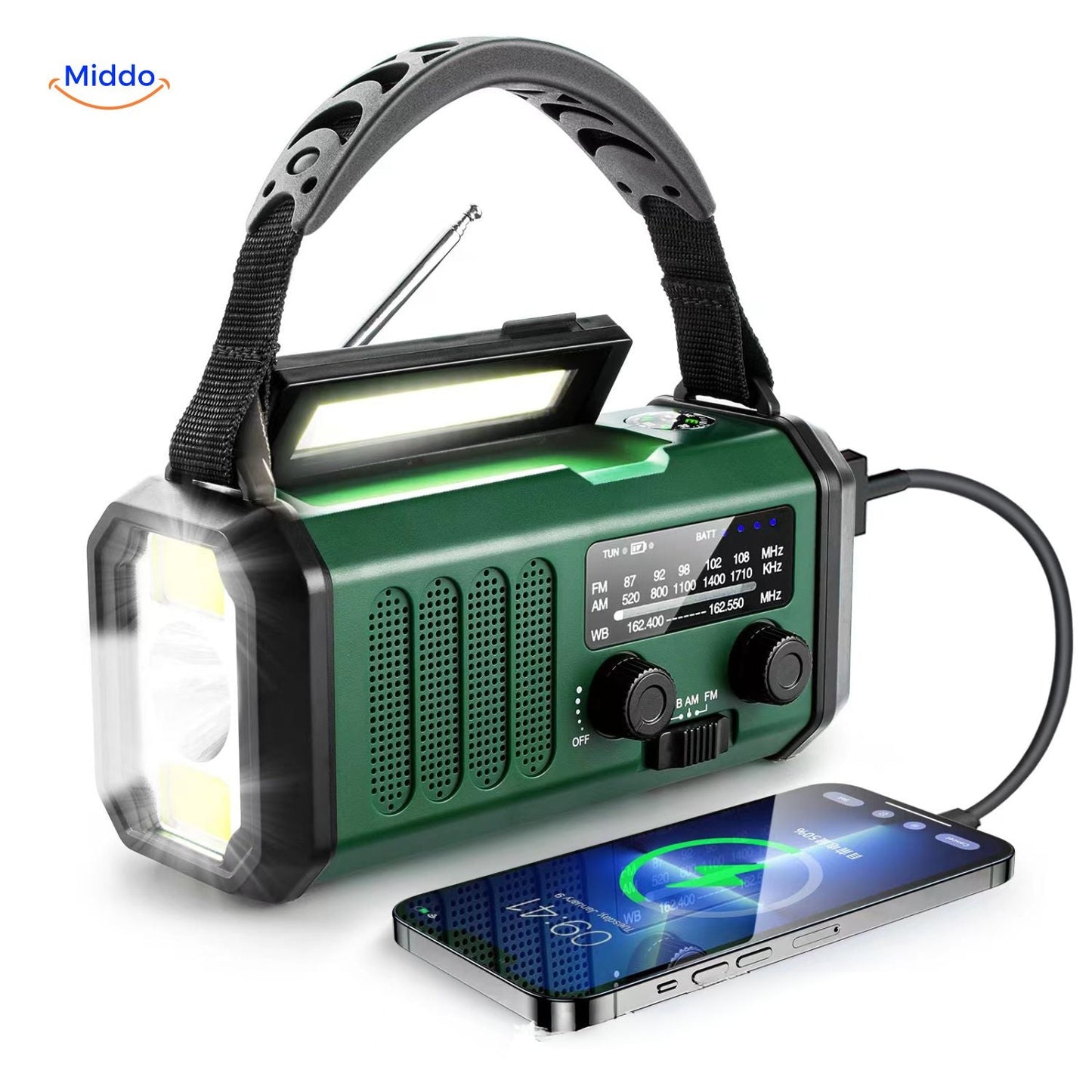 Emergency Radio, Flashlight, Reading Light, Compass, SOS & Solar Rechargeable – SolarPower™ Pro