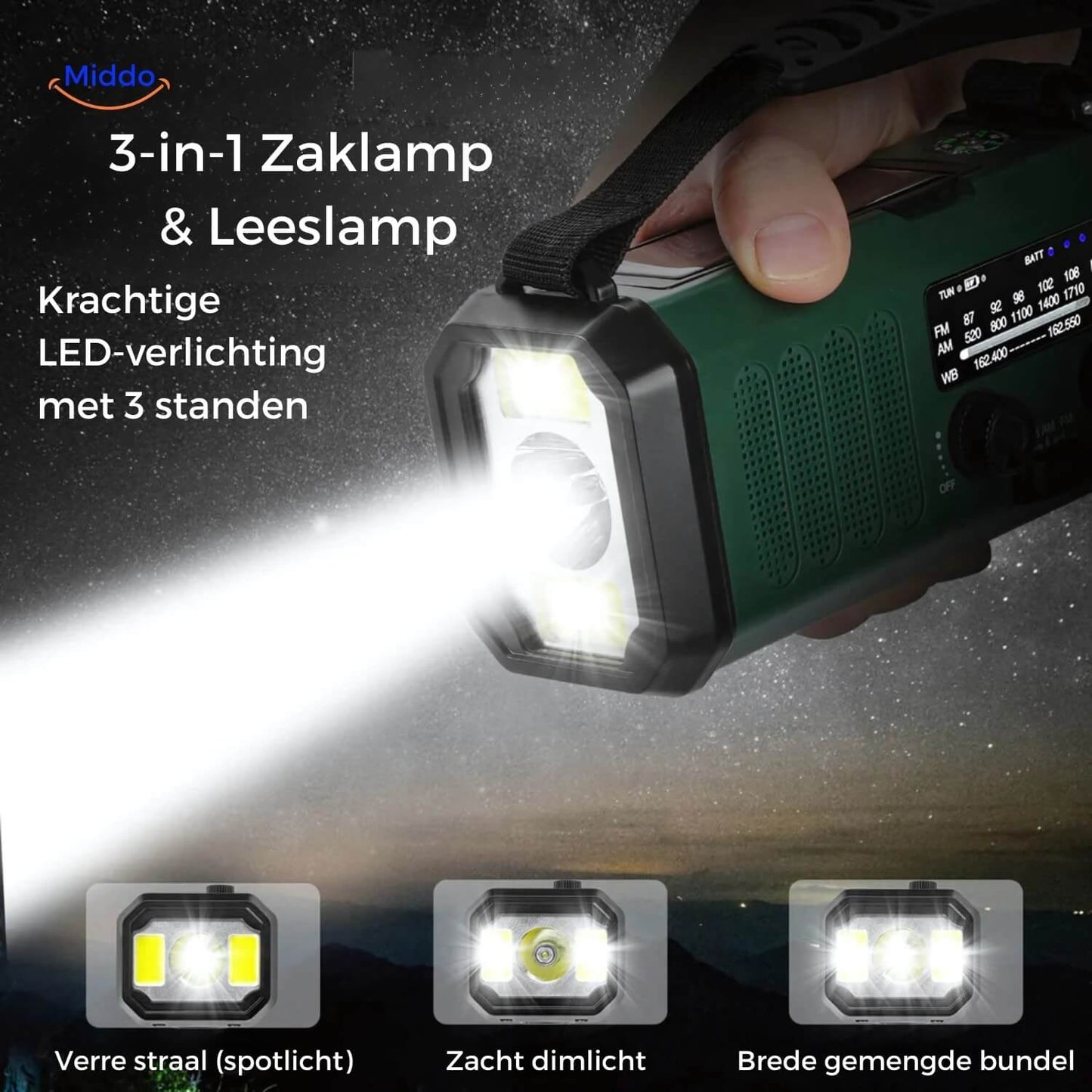 Emergency Radio, Flashlight, Reading Light, Compass, SOS & Solar Rechargeable – SolarPower™ Pro