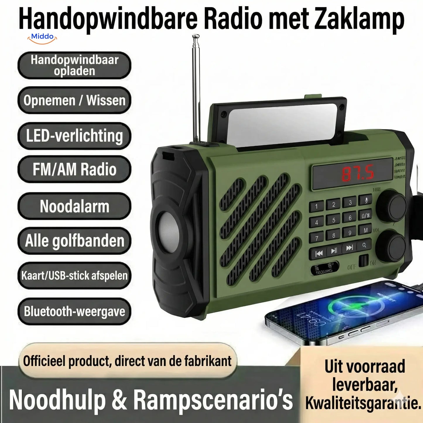 Emergency Radio, Flashlight, Reading Light, Compass, SOS & Solar Rechargeable – SolarPower™ Pro