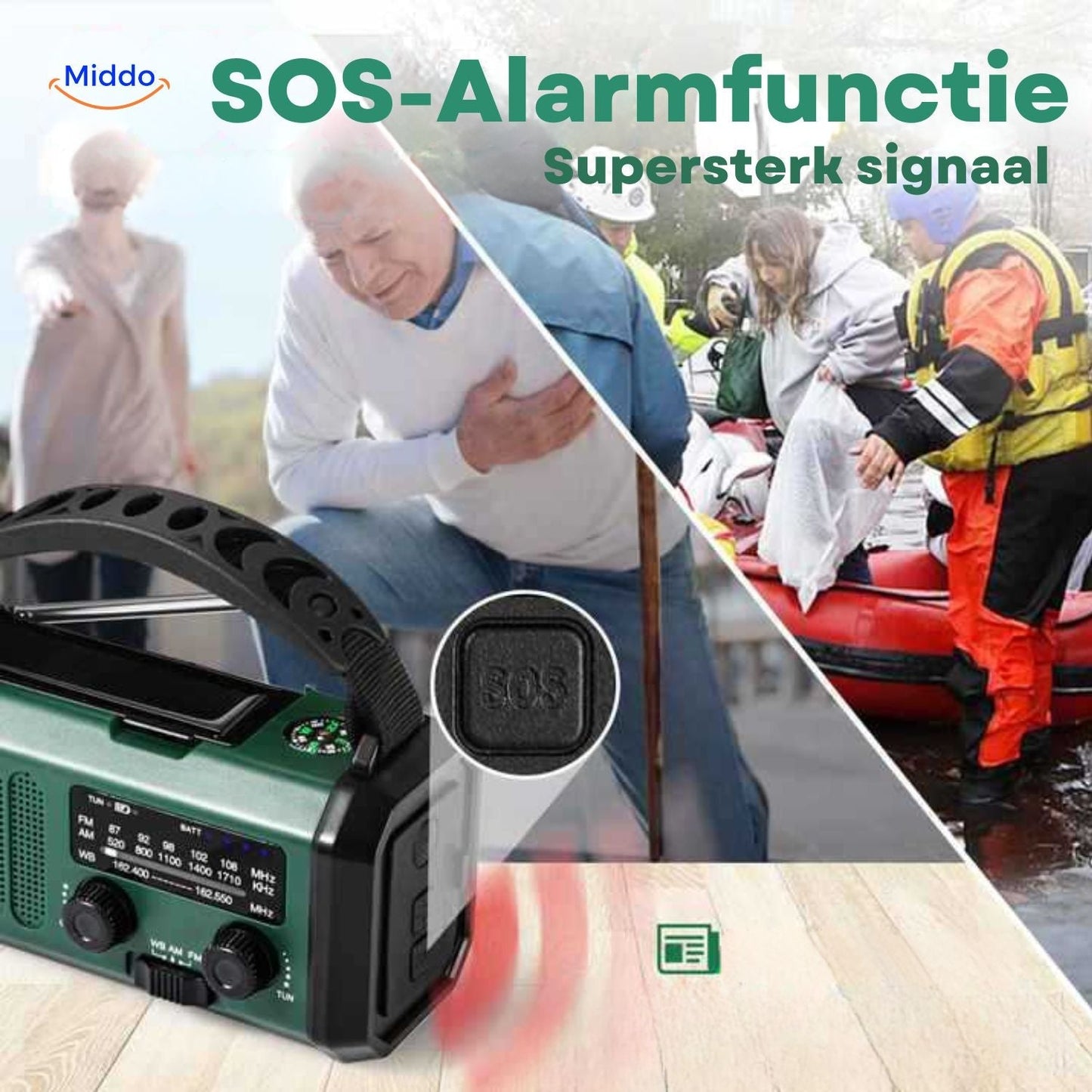 Emergency Radio, Flashlight, Reading Light, Compass, SOS & Solar Rechargeable – SolarPower™ Pro