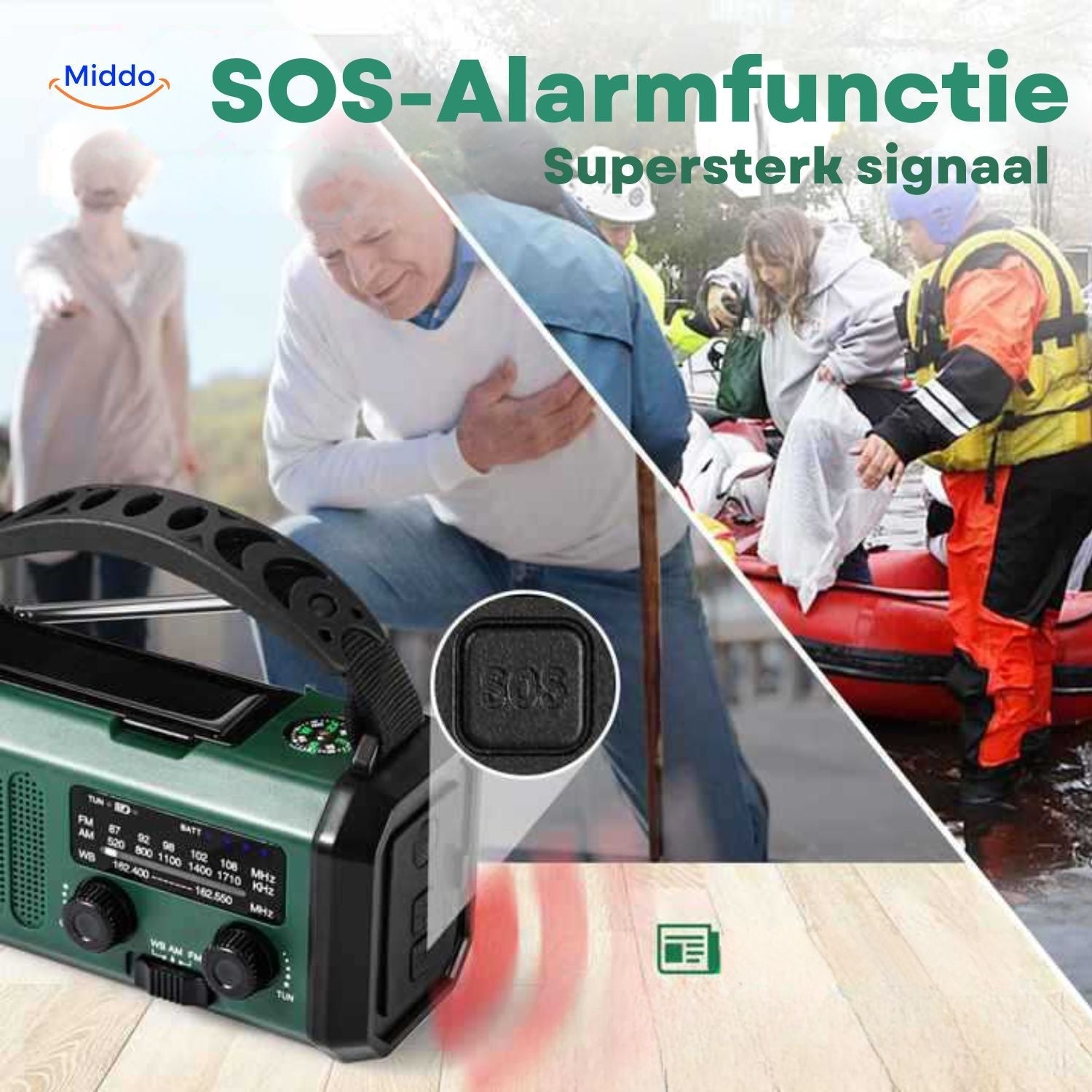 Emergency Radio, Flashlight, Reading Light, Compass, SOS & Solar Rechargeable – SolarPower™ Pro