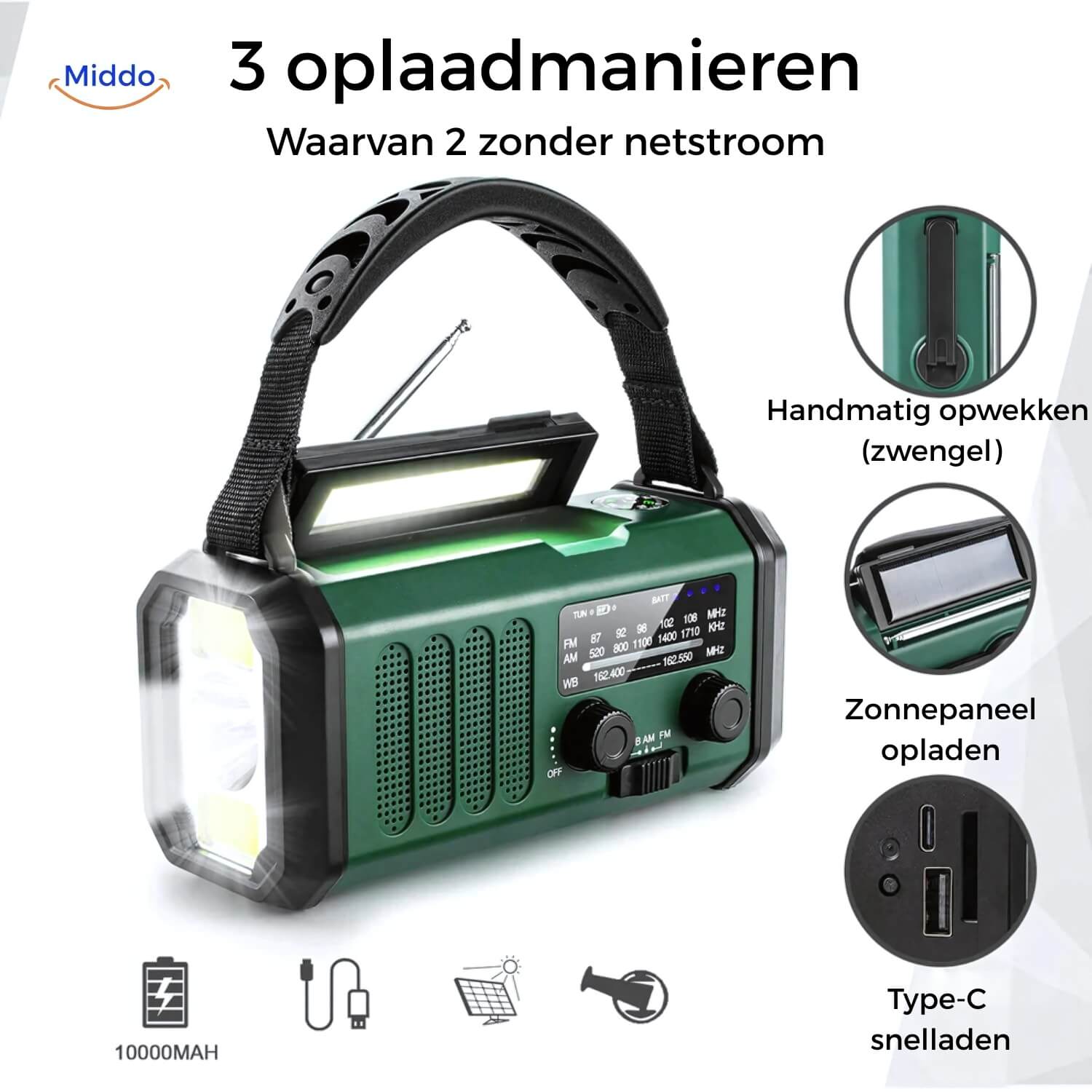 Emergency Radio, Flashlight, Reading Light, Compass, SOS & Solar Rechargeable – SolarPower™ Pro