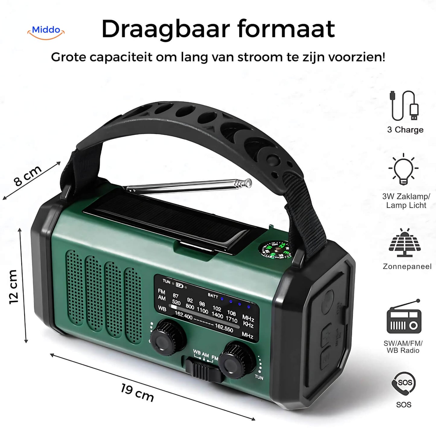 Emergency Radio, Flashlight, Reading Light, Compass, SOS & Solar Rechargeable – SolarPower™ Pro