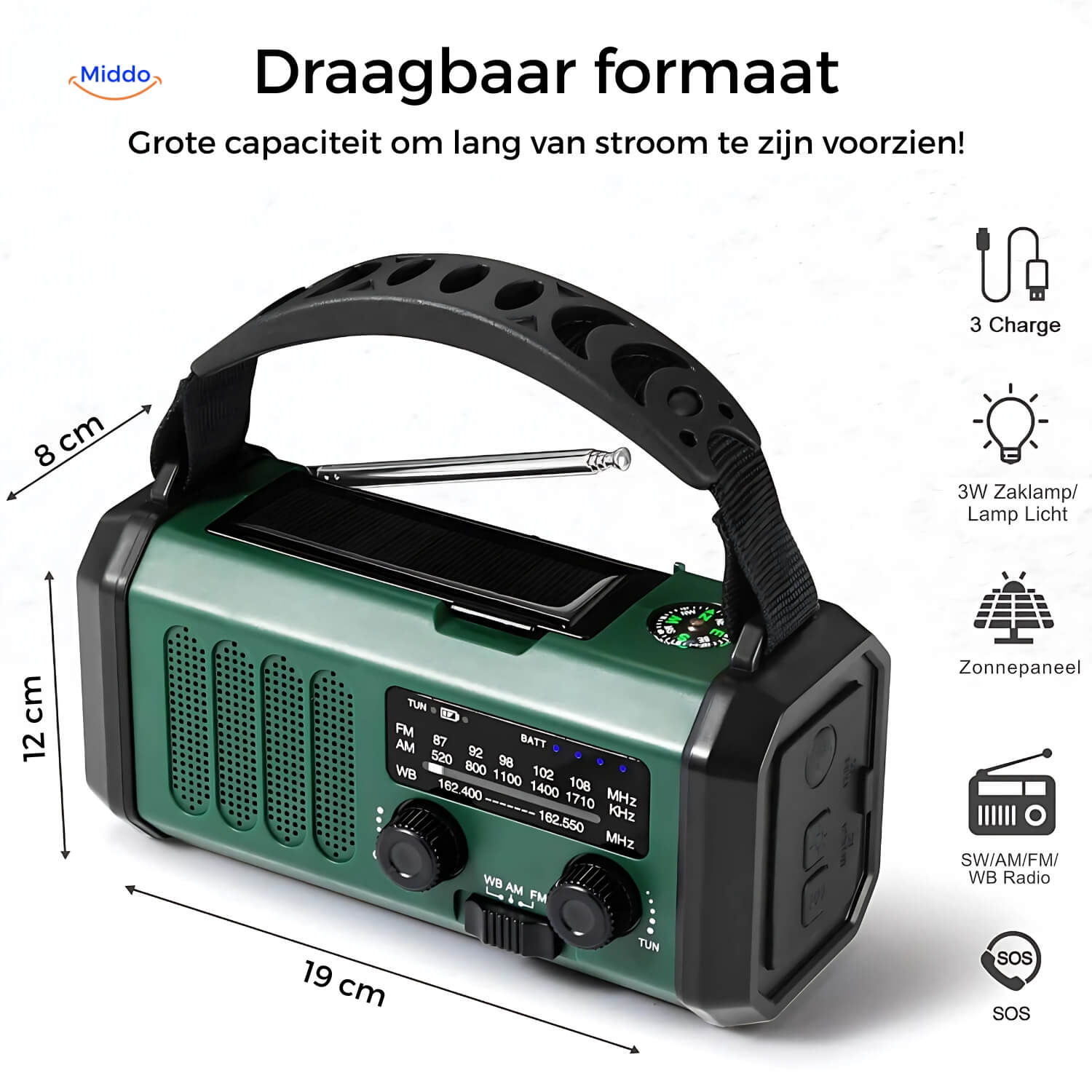 Emergency Radio, Flashlight, Reading Light, Compass, SOS & Solar Rechargeable – SolarPower™ Pro