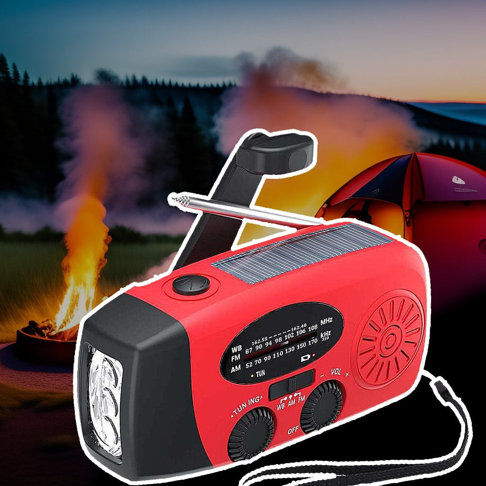 Emergency Radio FM/AM with Built-in Solar Panels, Flashlight, Power Bank & Hand Crank
