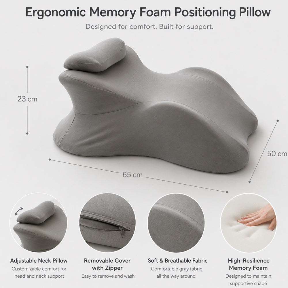 Ergonomic Memory Foam Positioning Pillow with Removable Neck Pillow