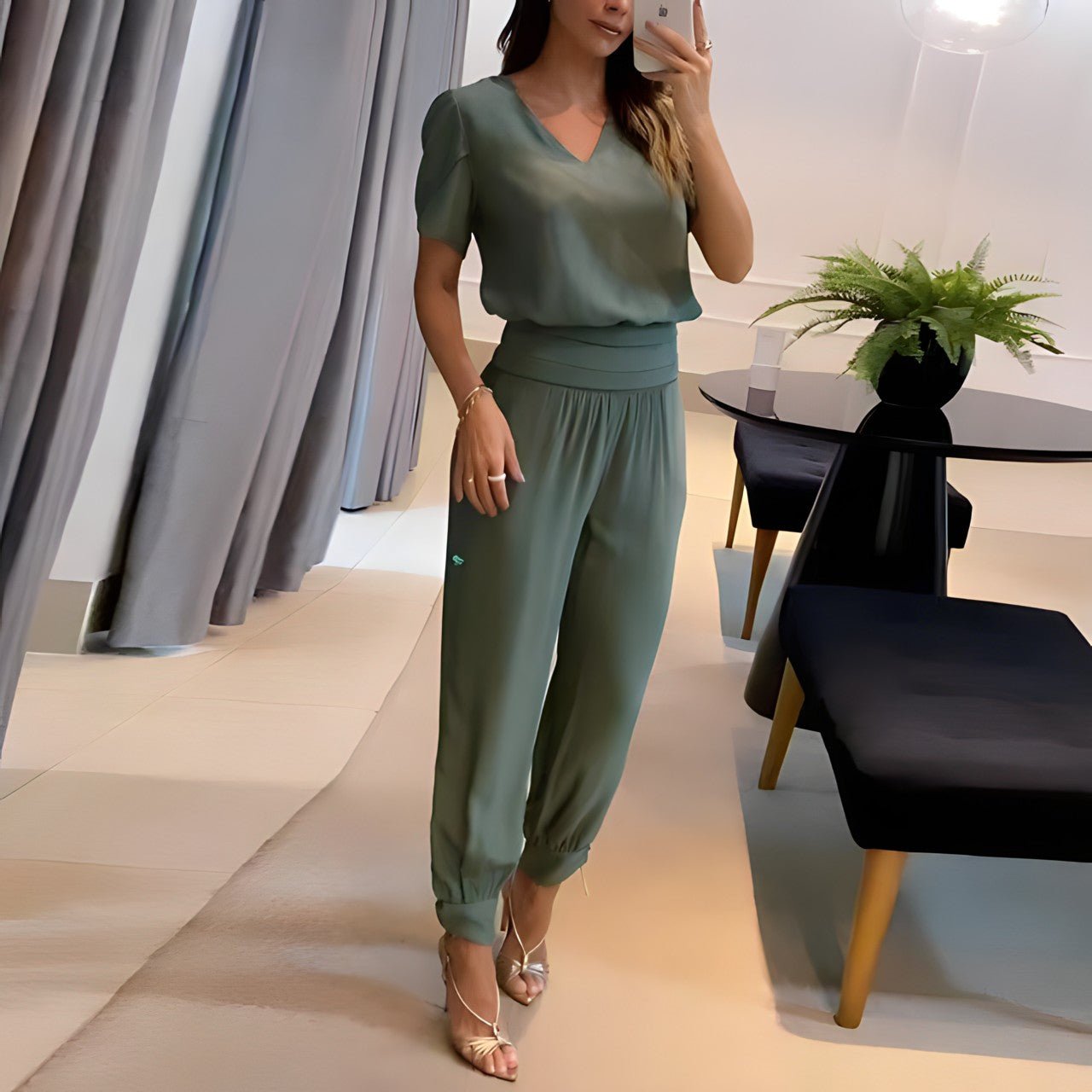 Image of Erin | Women's V-Neck Relaxed Fit Two-Piece Set