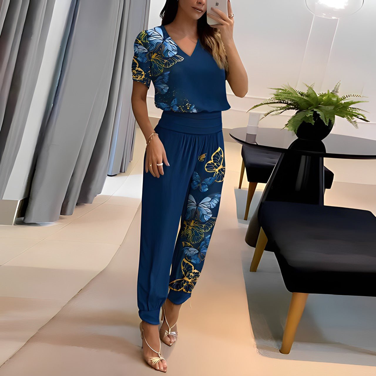 Image of Erin | Women's V-Neck Relaxed Fit Two-Piece Set