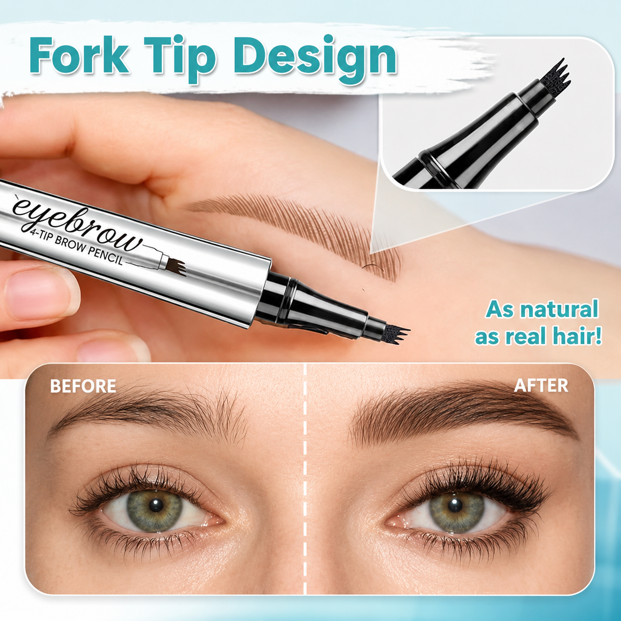 Eyebrow Pencil | Waterproof 3D with 4 Fork Tips | Microblading Effect | BrowFinesse