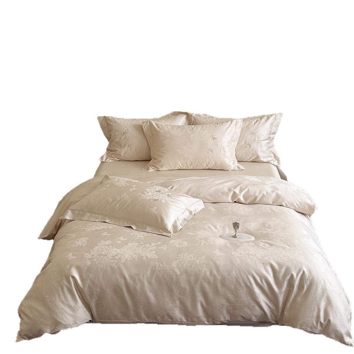 Fine Mako Cotton Bedding Set with Jacquard Floral and Butterfly Relief