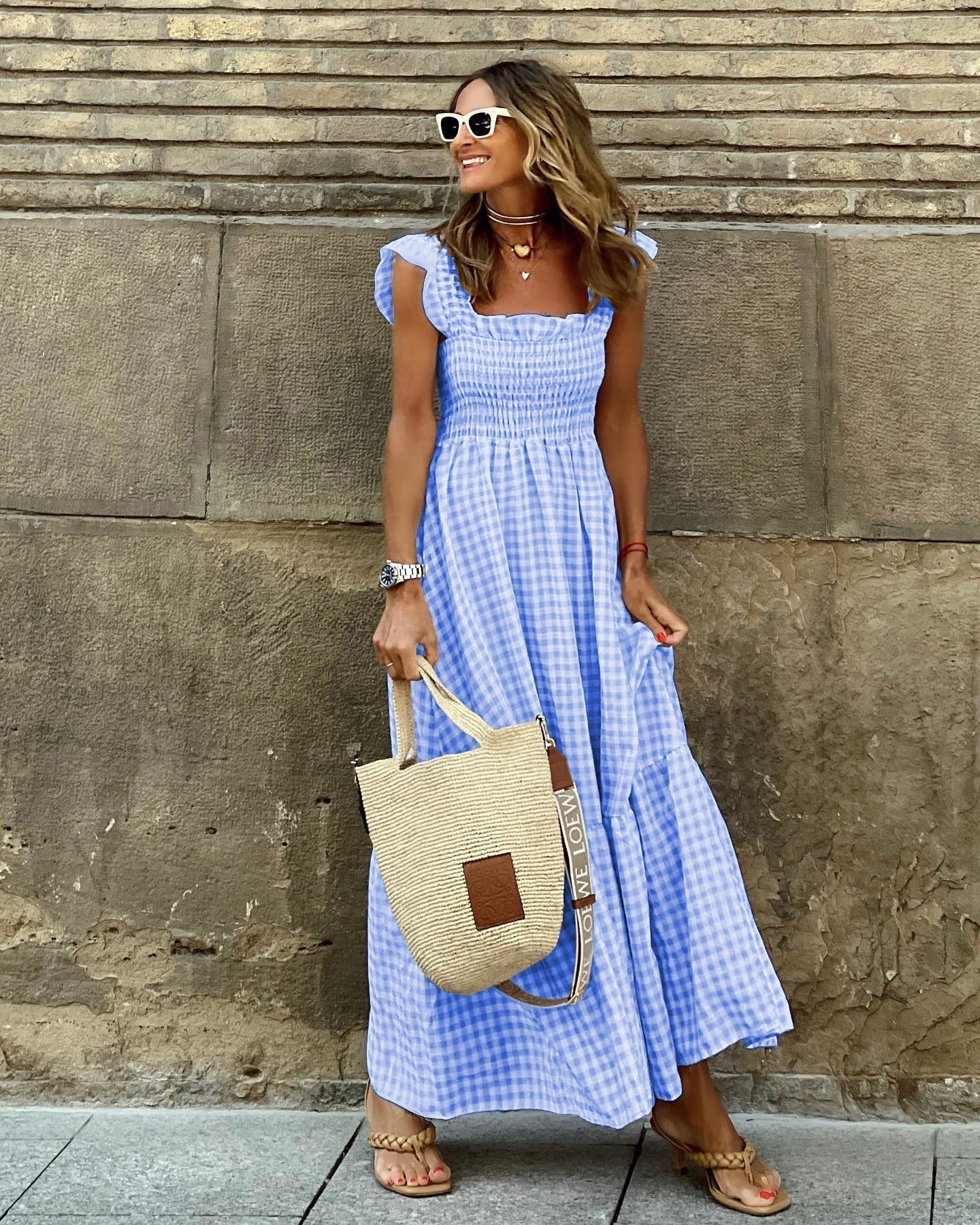 Image of Fiona | Women's Smocked Gingham Maxi Dress