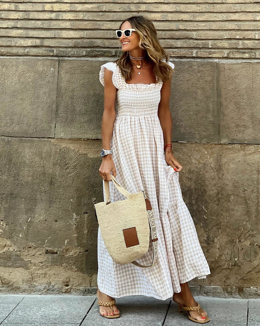 Image of Fiona | Women's Smocked Gingham Maxi Dress