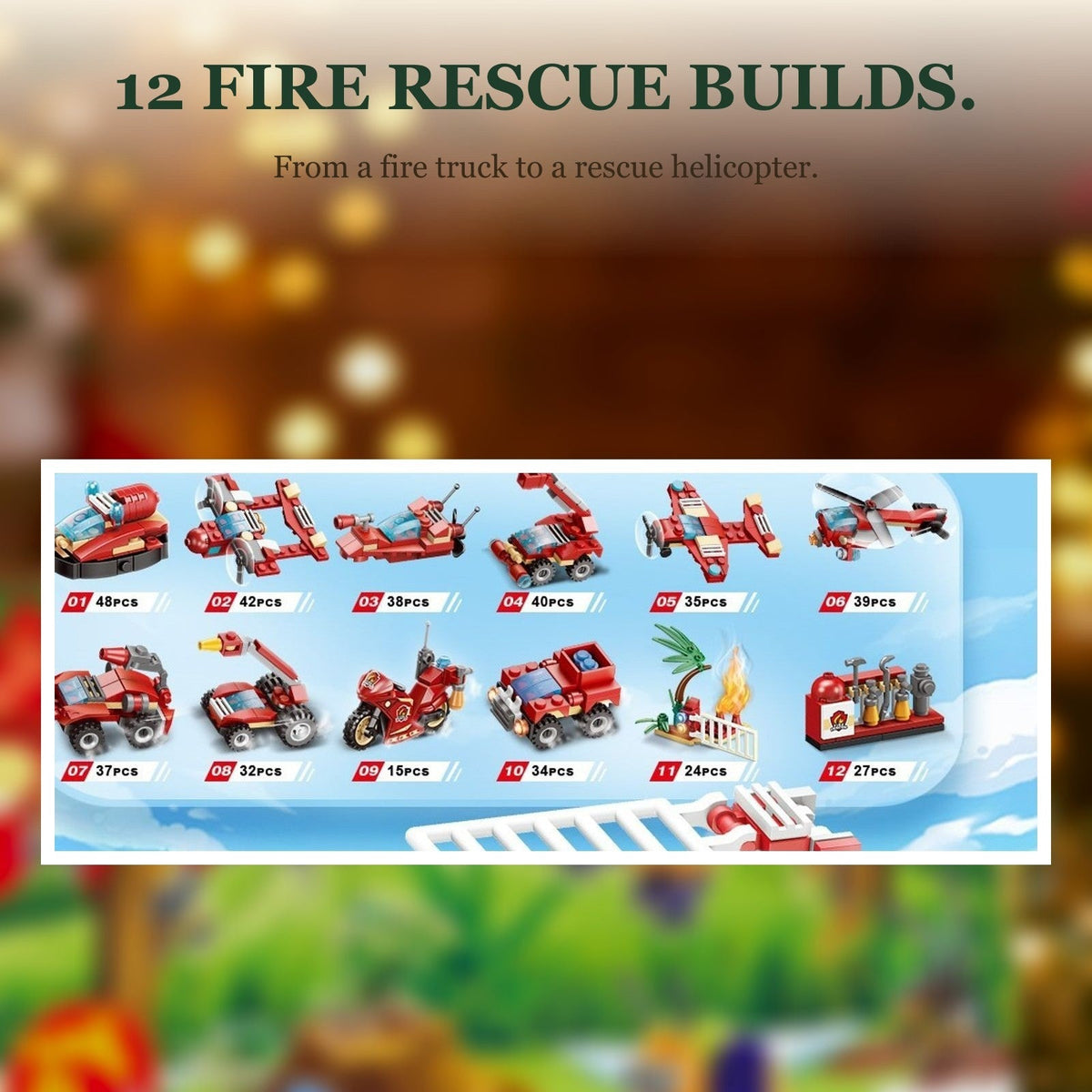 Fire Rescue and Construction Brick Advent Calendar, Mini Vehicles plus Big Builds