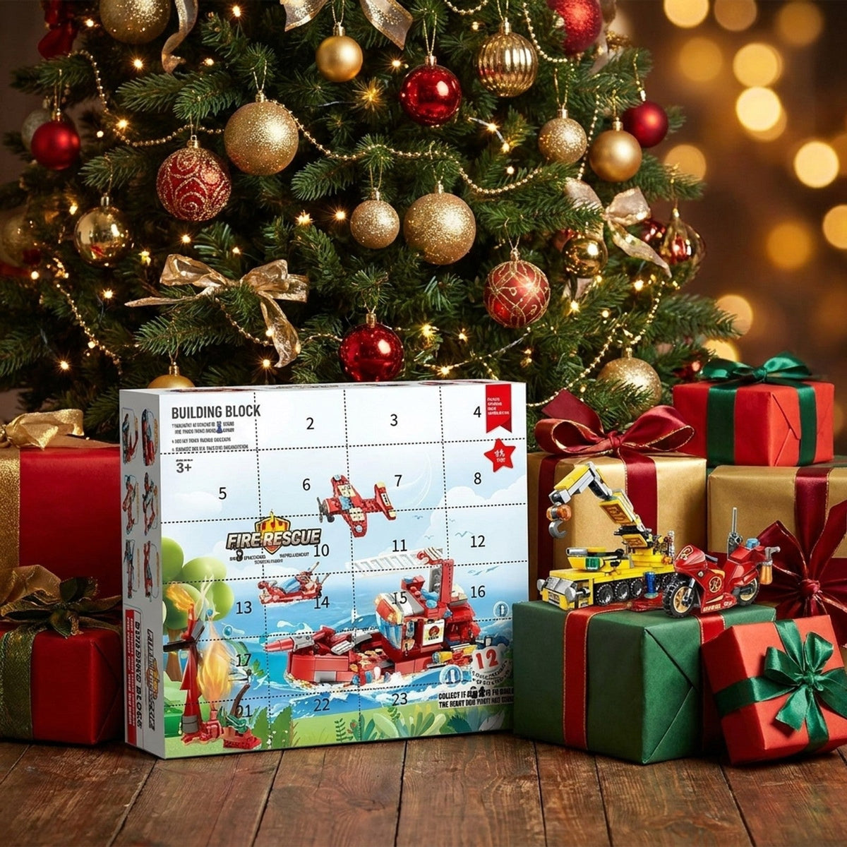 Fire Rescue and Construction Brick Advent Calendar, Mini Vehicles plus Big Builds
