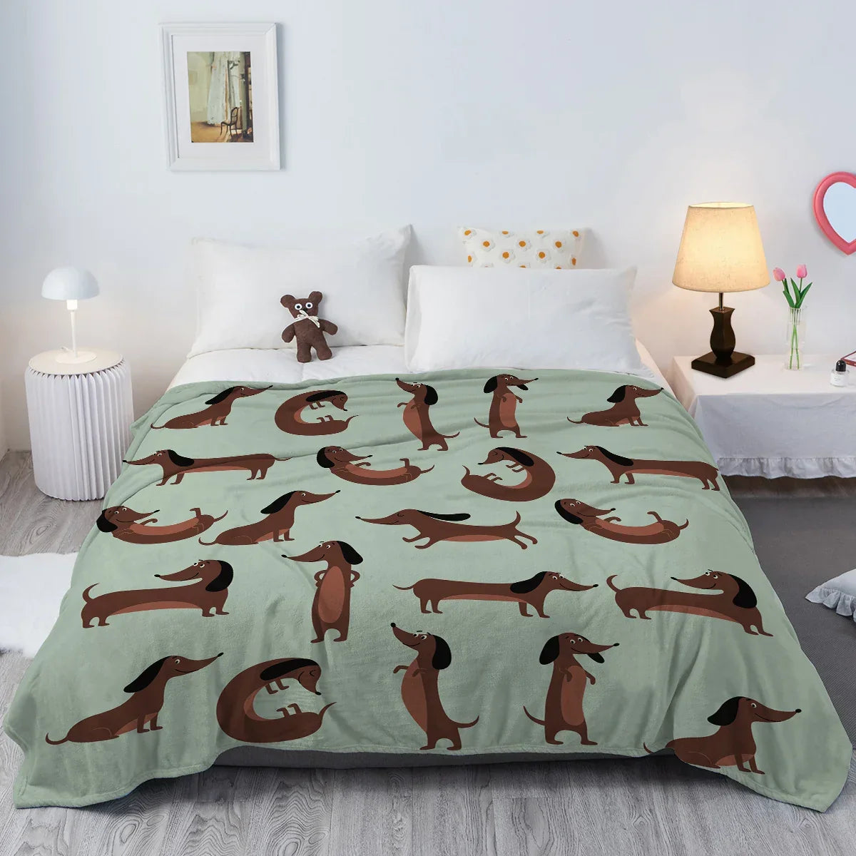 Fleece Blanket | Soft Flannel | Dachshund Print | Sofa and Bed