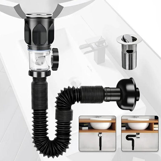 Flexible Drain Pipe with Anti-Odor Trap and Filter for Sinks and Basins