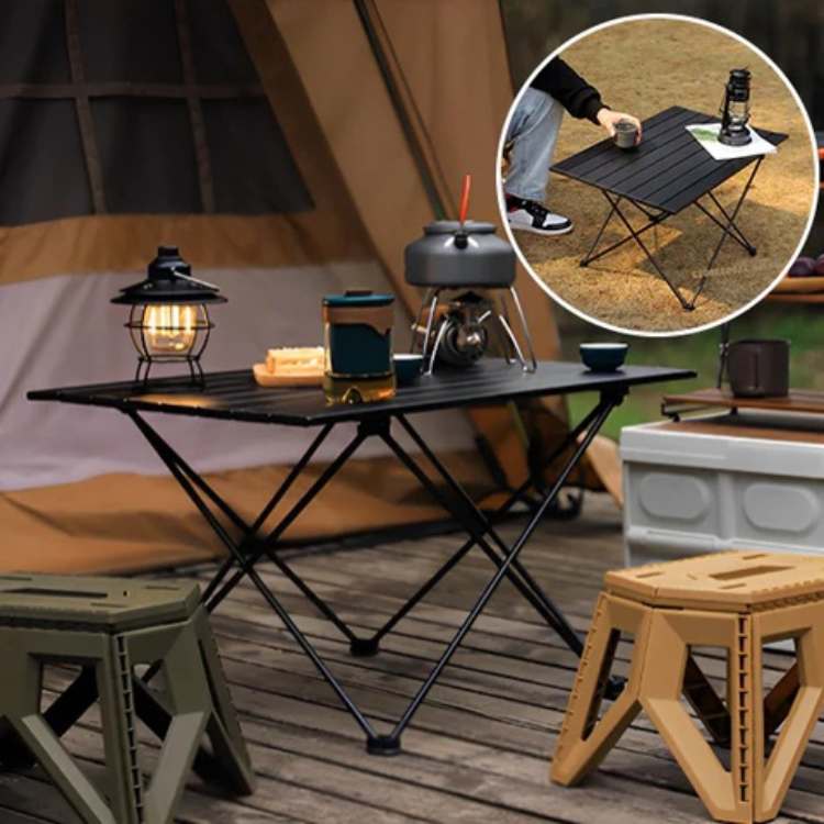 Folding Portable Camping Table with Storage