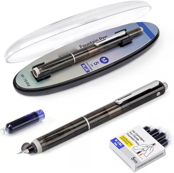 Fountain Pen - Retractable and Refillable Fountain Pen with Ink Cartridges