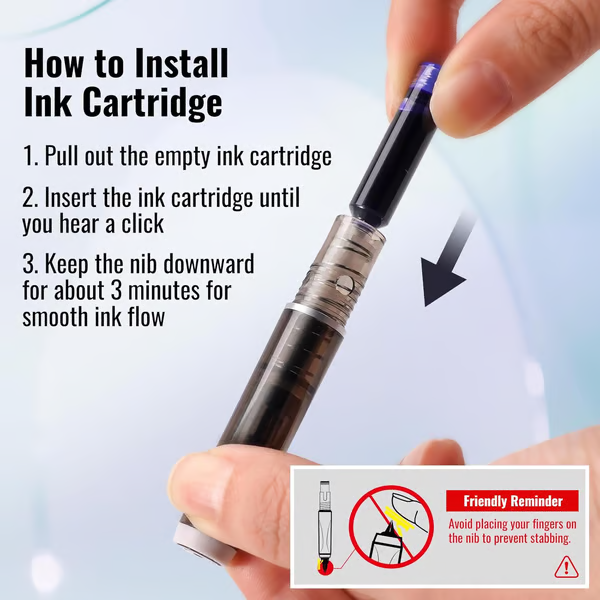 Fountain Pen - Retractable and Refillable Fountain Pen with Ink Cartridges