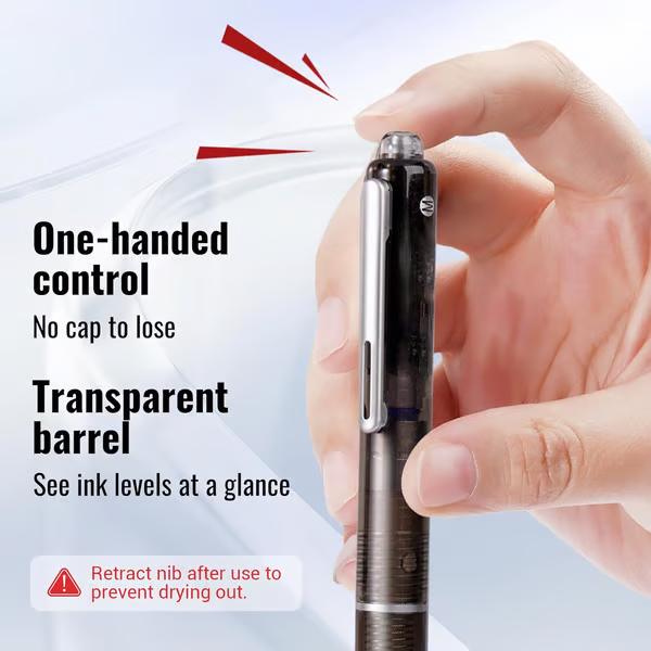 Fountain Pen - Retractable and Refillable Fountain Pen with Ink Cartridges