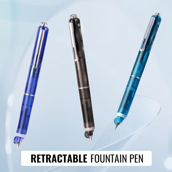 Fountain Pen - Retractable and Refillable Fountain Pen with Ink Cartridges