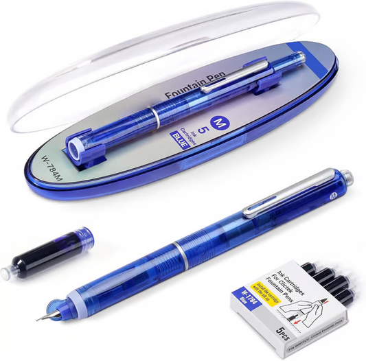 Fountain Pen - Retractable and Refillable Fountain Pen with Ink Cartridges