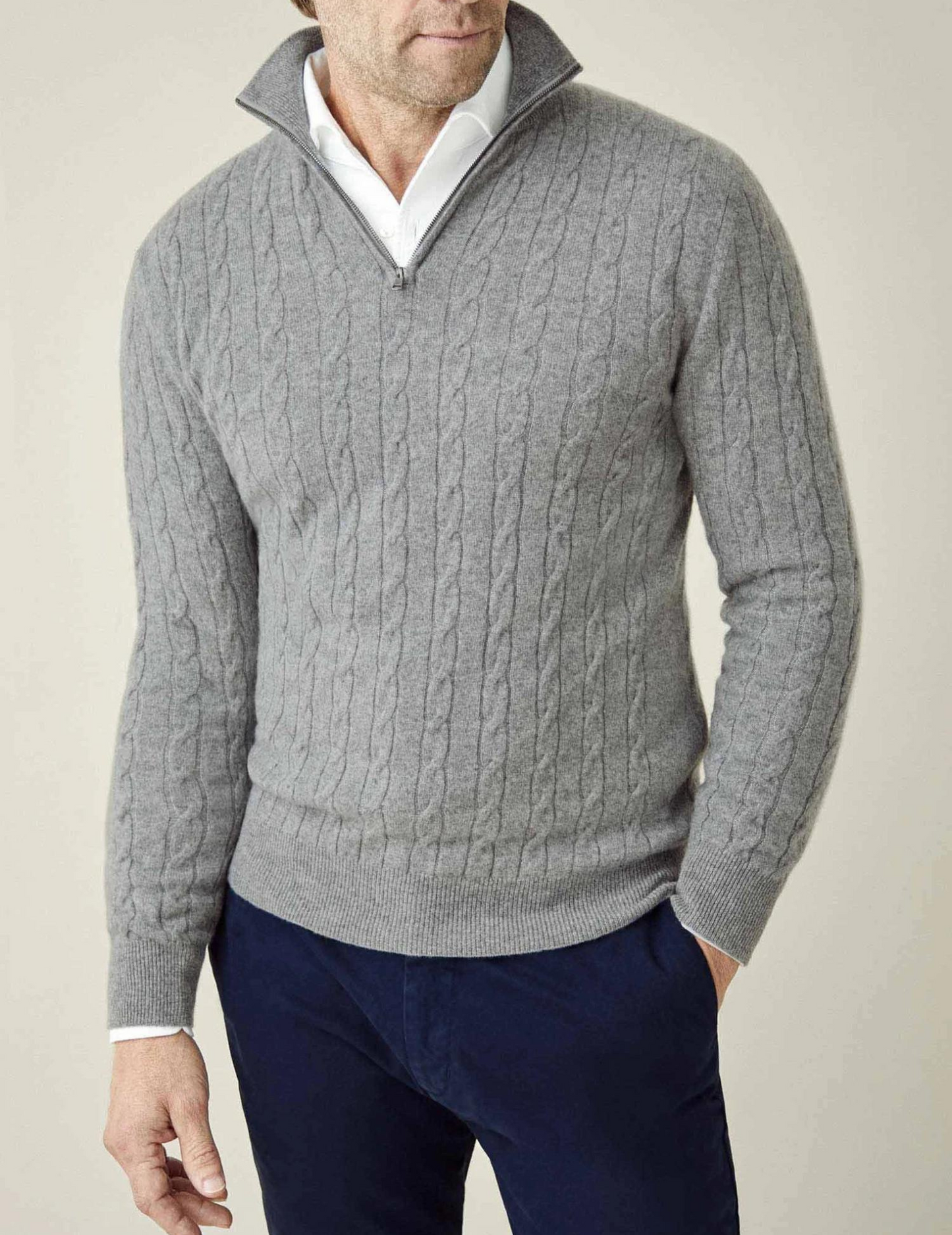 Image of Frederick | Men's Half-Zip Cable Knit Sweater
