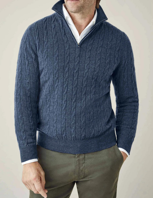 Image of Frederick | Men's Half-Zip Cable Knit Sweater