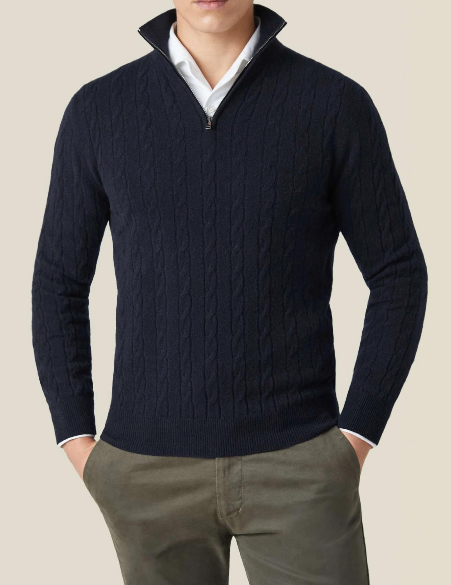 Image of Frederick | Men's Half-Zip Cable Knit Sweater