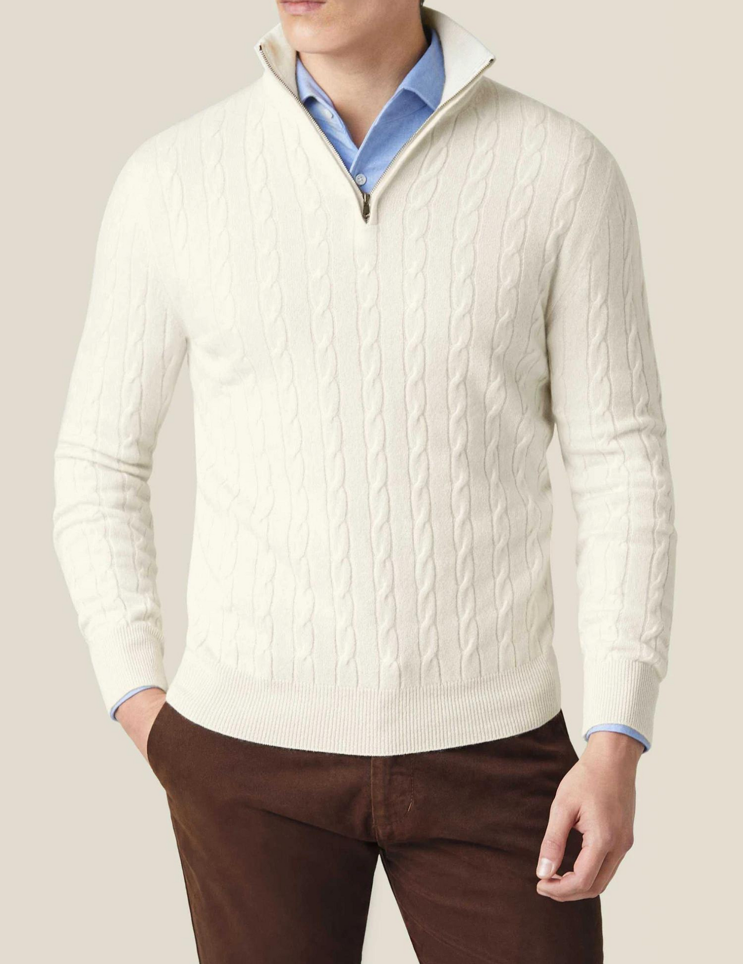 Image of Frederick | Men's Half-Zip Cable Knit Sweater