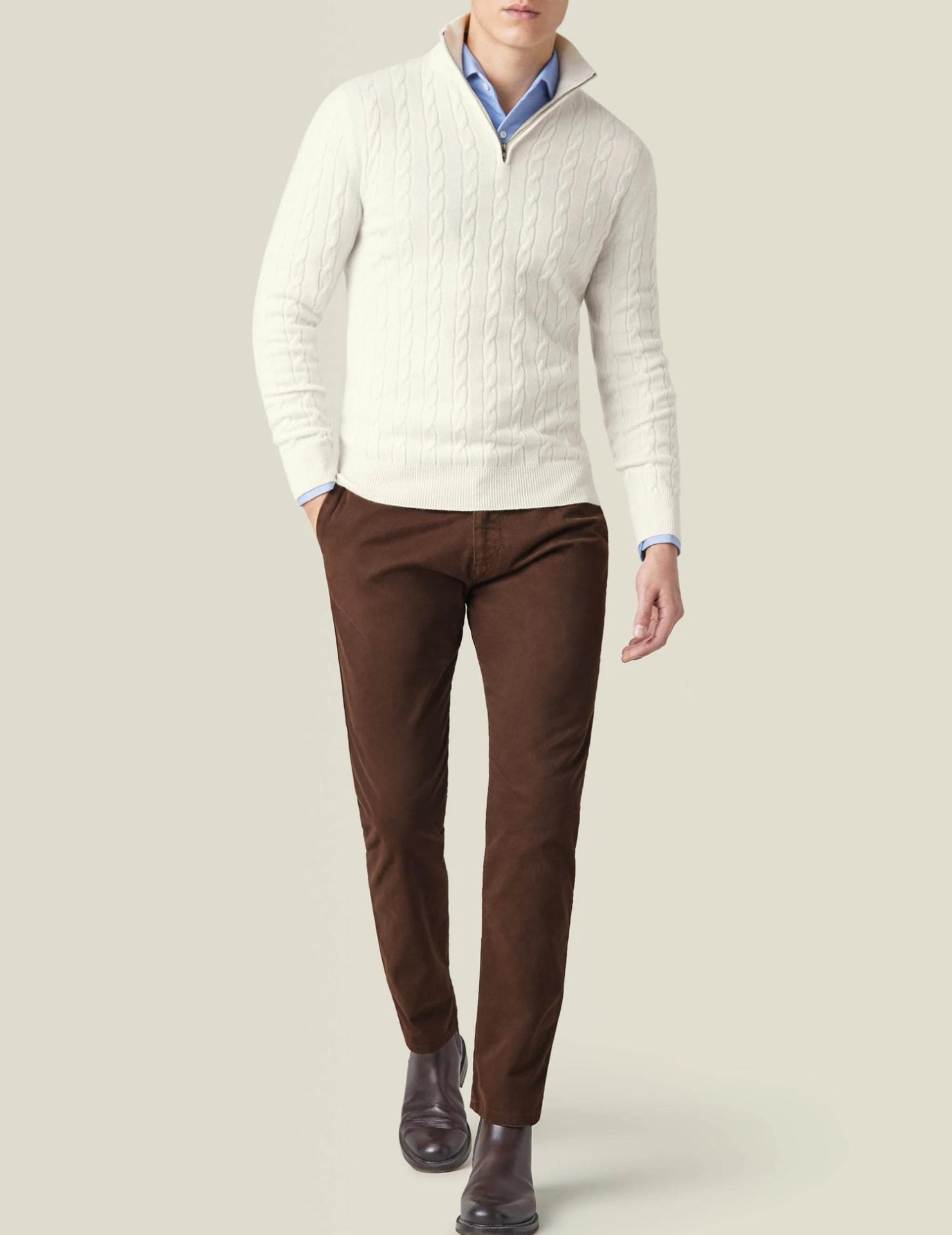 Image of Frederick | Men's Half-Zip Cable Knit Sweater