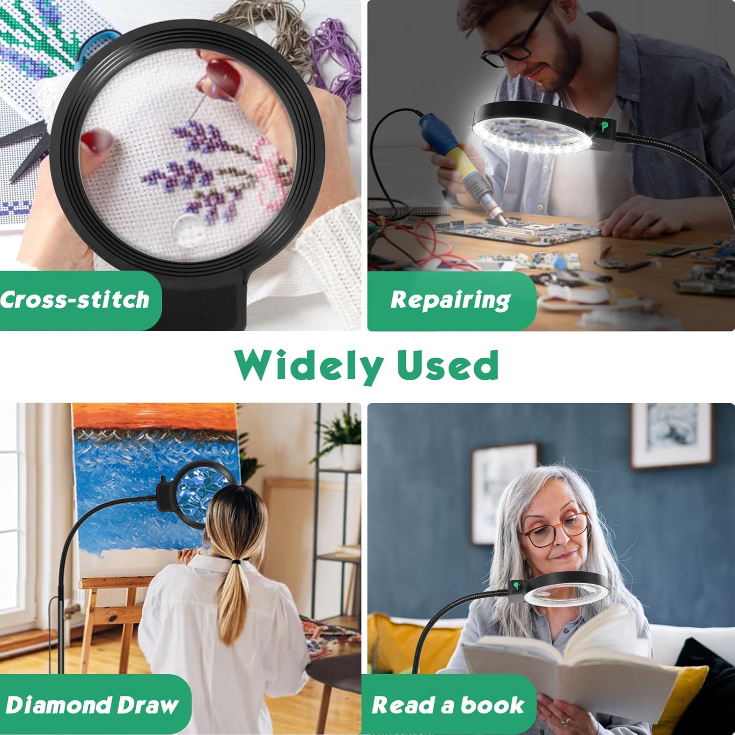 Full-Page Magnifying Glass with LED Light – Hands-Free Reading Aid for Books, Crafts & Hobbies