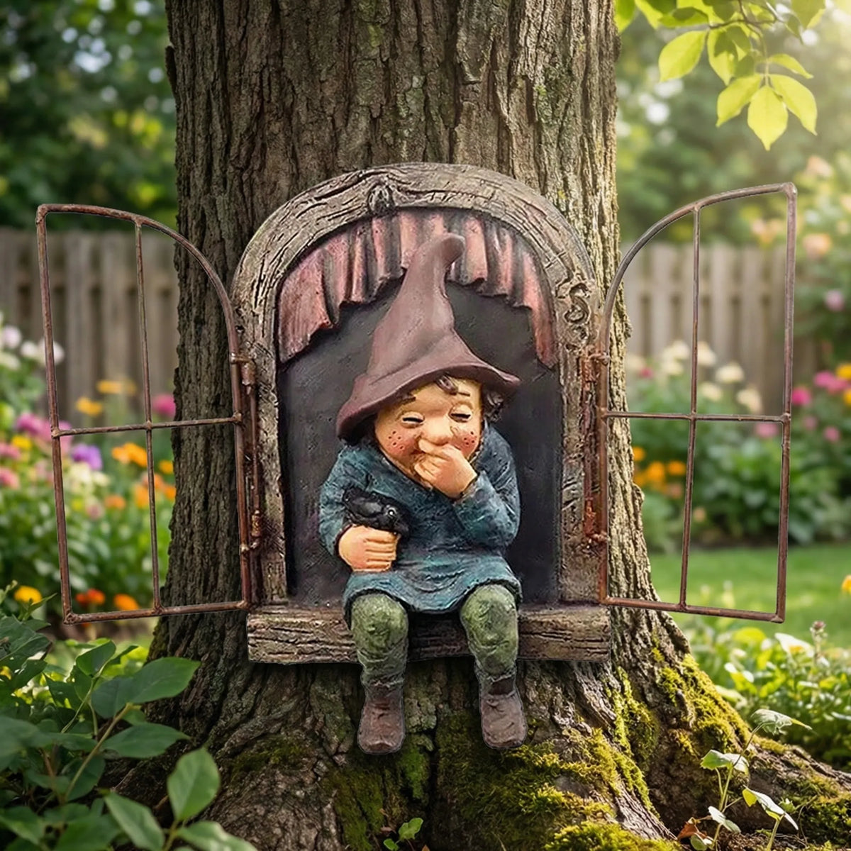 Funny Garden Gnome Ornament with Window Motif