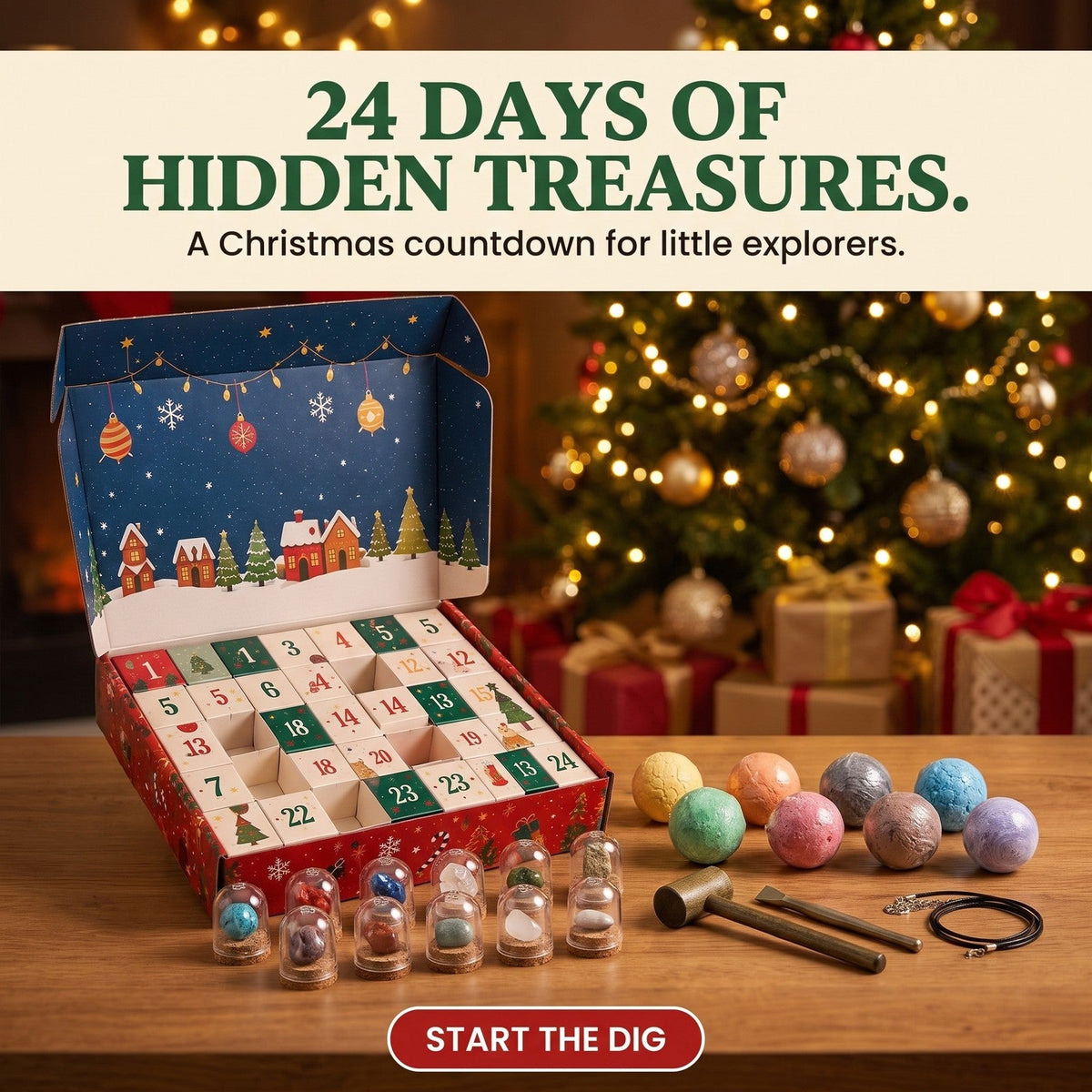 Gemstone Dig Advent Calendar for Kids, 24 Days of Digging and Discovery