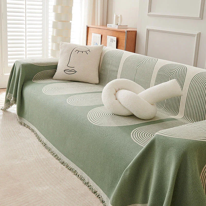 Geometric Pattern Sofa Throw with Fringe