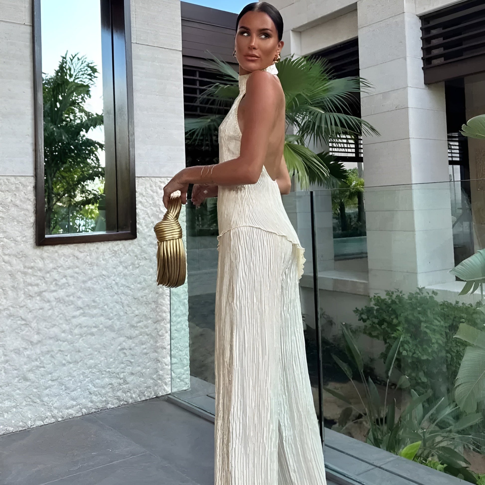 Image of Geraldine | Women's Backless Halter Maxi Dress