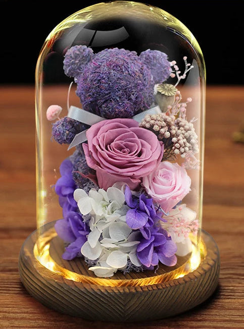 Gift Box with Eternally Preserved Rose and Plush Bear – Perfect Gift for Valentine's Day